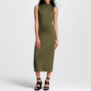 Mock Neck Olive Green Dress